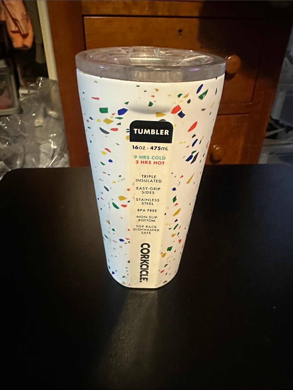 Corkcicle White Tumbler with Colorful Confetti Speckles